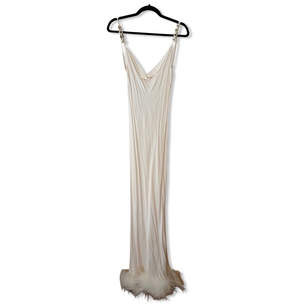Bubish Farah Feather Trim Slip Dress White Satin Cream Gown Bridal Revolve Nwt M — image 4 of 8